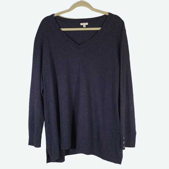 Talbots Plus Speckled Navy V-Neck Long Sleeve Light Weight Sweater‎ Cotton 3X - Picture 1 of 7